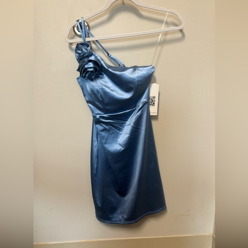 blue satin dress